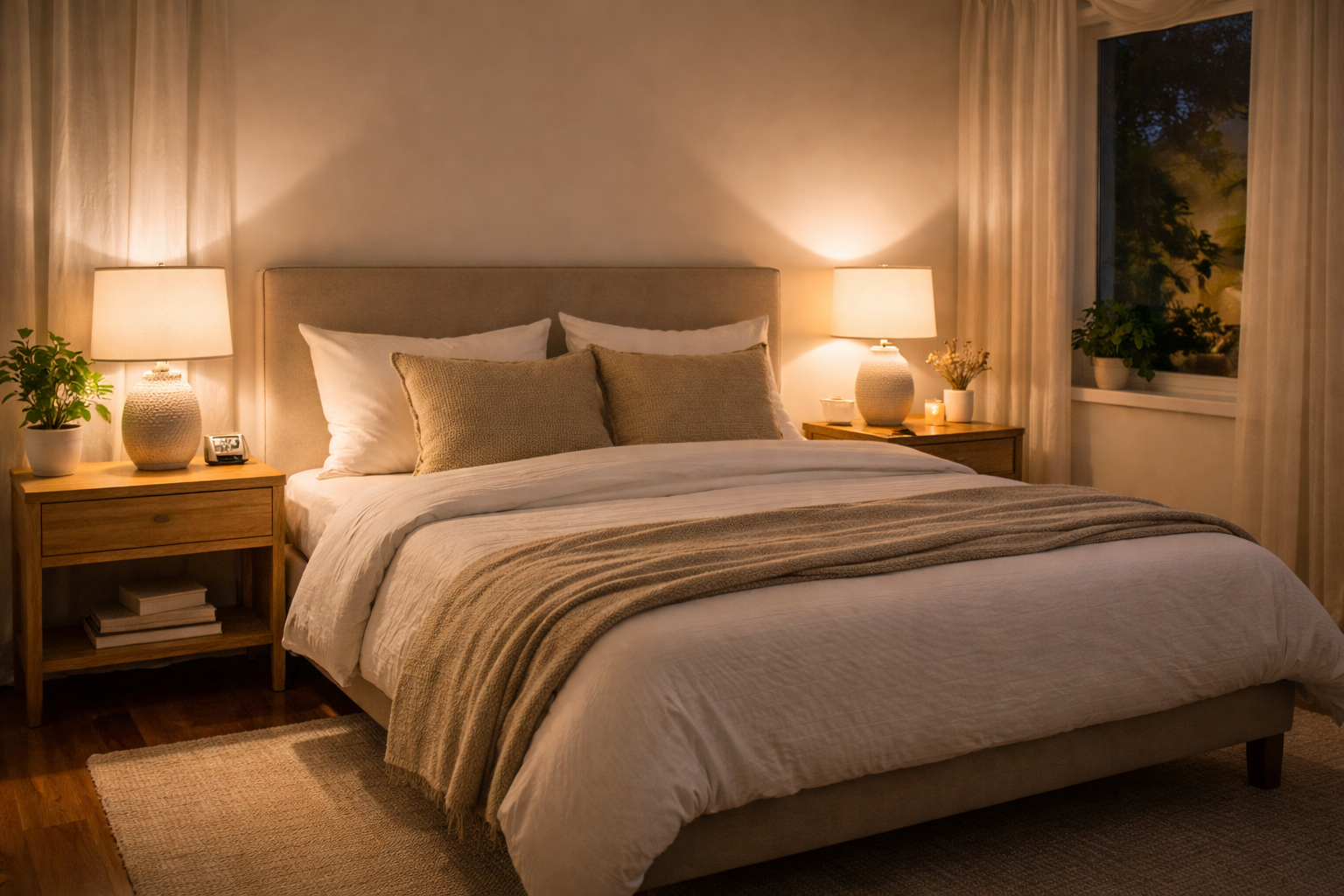 Kaliteli uyku için sade ve huzurlu bir yatak odası ortamı