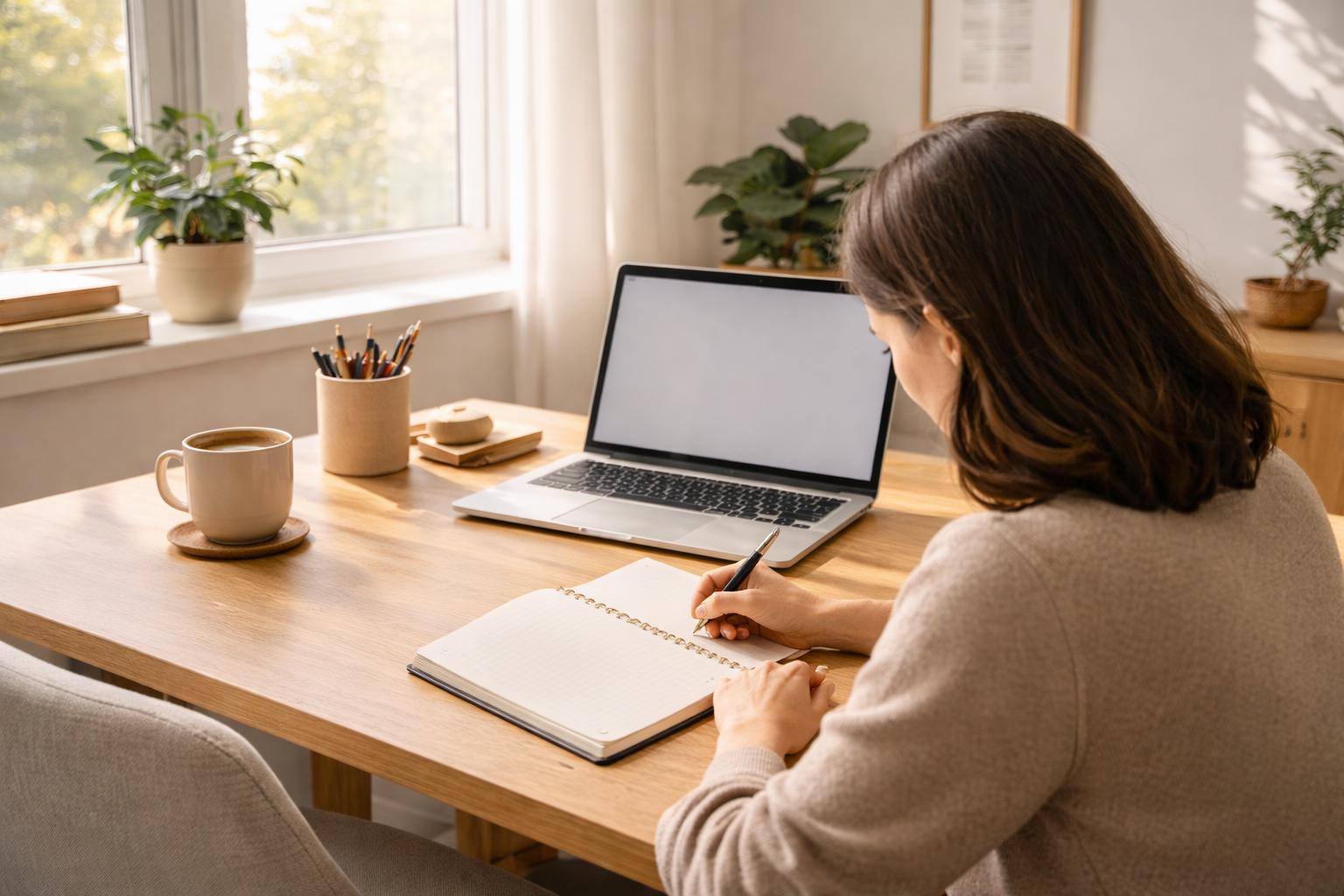 Dikkat dağıtıcı unsurlardan arındırılmış bir ortamda odaklanarak çalışan kişi
