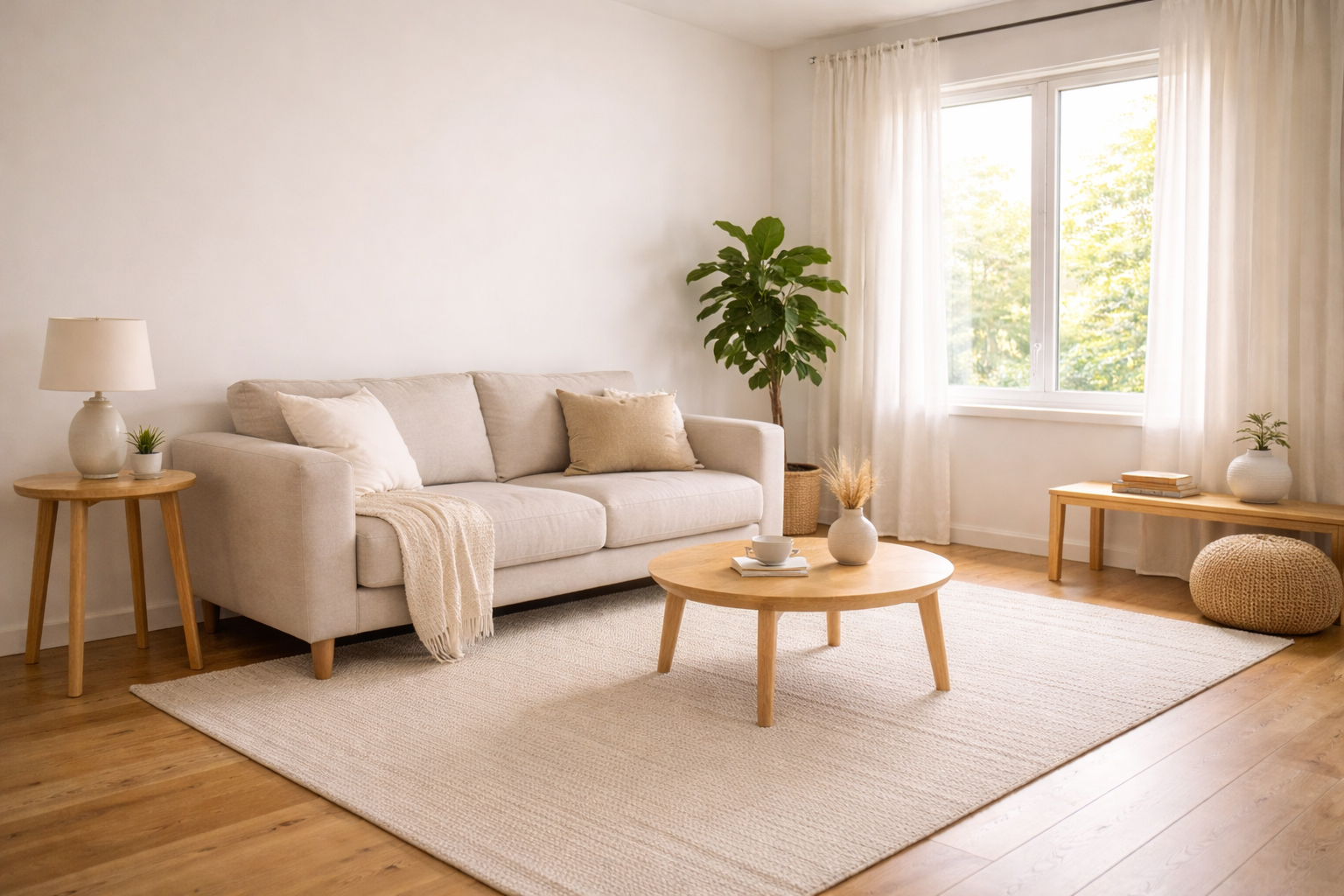 Sade ve düzenli bir yaşam alanını gösteren minimalist ev ortamı