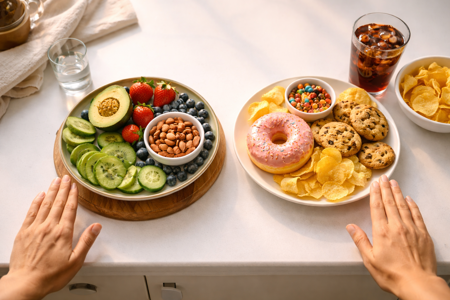 Sağlıklı bir alışkanlığı seçmeyi simgeleyen kararlı bir an