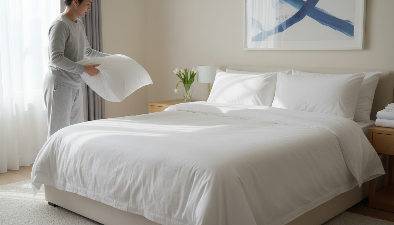 Temiz yastık kılıfı değiştiren kişi